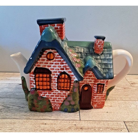Thomas Kincade Everetts Cottage Red Brick House Teapot Ceramic 2005 As Is - Picture 1 of 13